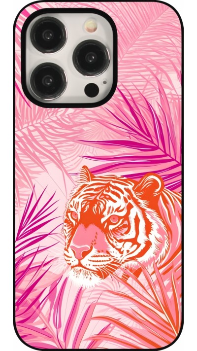 Coque iPhone 15 Pro - Tigre palmiers roses