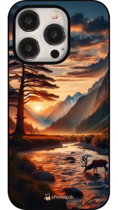 Coque iPhone 15 Pro - Valley Sunset Deer Tree