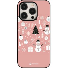 Coque iPhone 15 Pro - Noël 2024 Rose Snowman Christmas