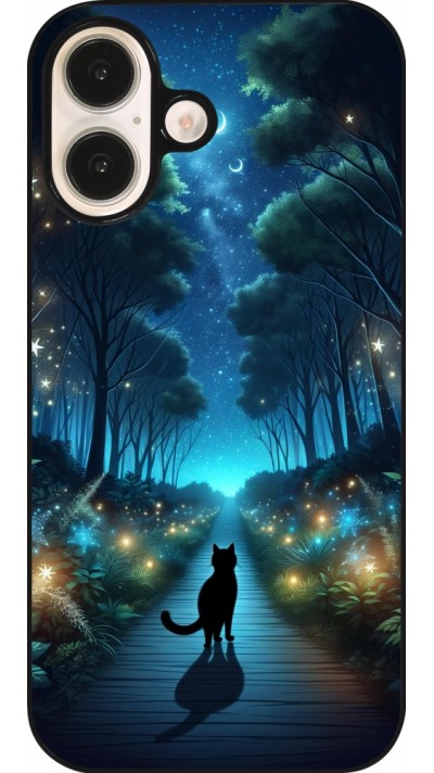 Coque iPhone 16 - Chat noir promenade