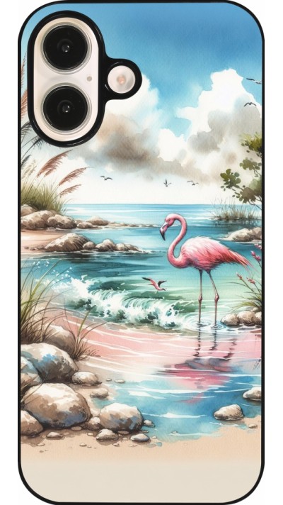 Coque iPhone 16 - Flamant rose aquarelle