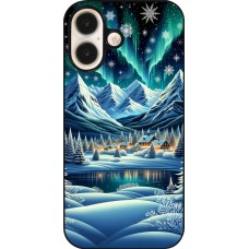 Coque iPhone 16 - Snowy Mountain Village Lake night