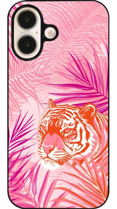 Coque iPhone 16 - Tigre palmiers roses