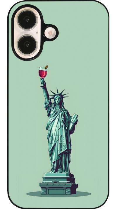 Coque iPhone 16 - Wine Statue de la liberté avec un verre de vin