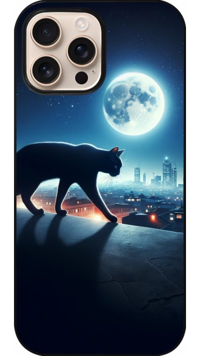 Coque iPhone 16 Pro Max - Chat noir sous la pleine lune