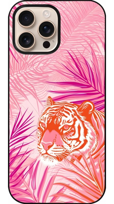 Coque iPhone 16 Pro Max - Tigre palmiers roses