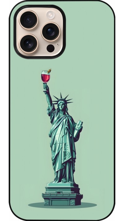 Coque iPhone 16 Pro Max - Wine Statue de la liberté avec un verre de vin