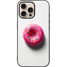 iPhone 16 Pro Max Case Hülle - Silikon schwarz Weisser Hintergrund, pinker Donut