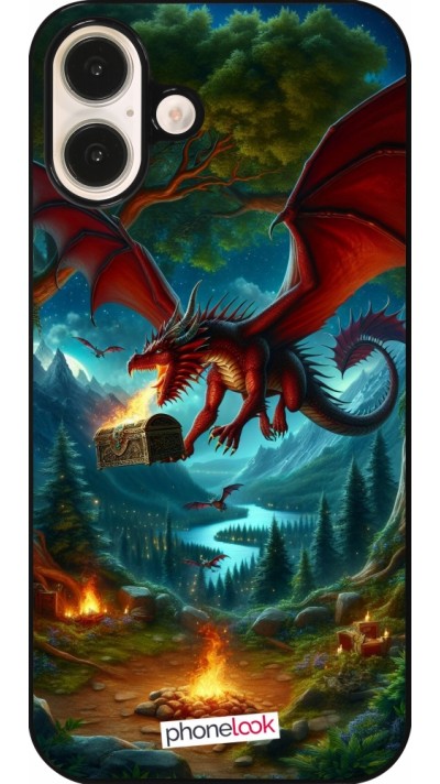 Coque iPhone 16 Plus - Dragon Volant Forêt Trésor