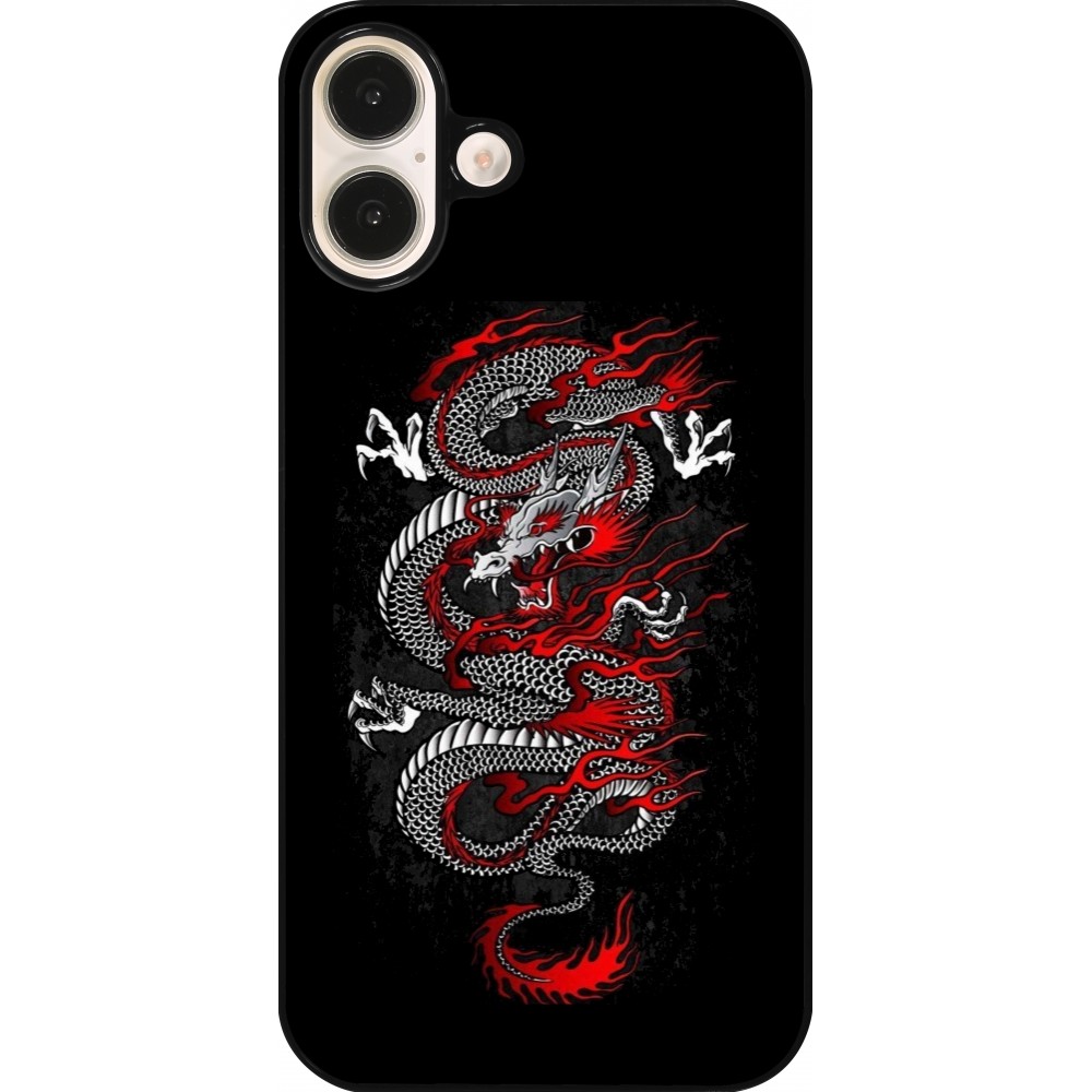 iPhone 16 Plus Case Hülle - Japanese style Dragon Tattoo Red Black