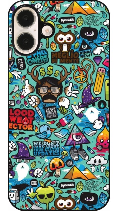 Coque iPhone 16 Plus - Mixed Cartoons Turquoise