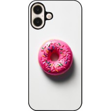 Coque iPhone 16 Plus - Weißer Hintergrund, pinker Donut