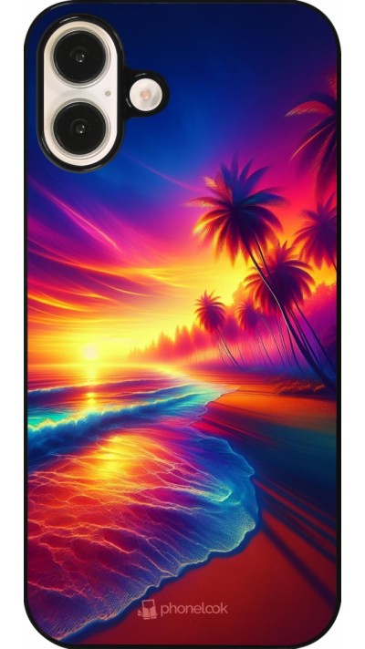 Coque iPhone 16 Plus - Plage coucher soleil flashy