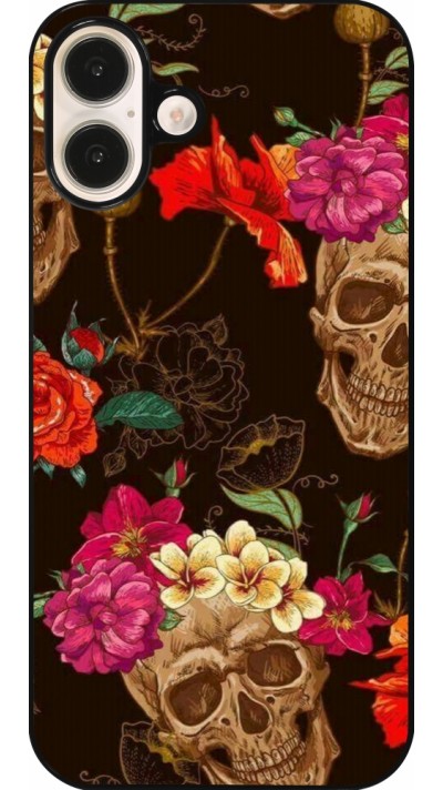 Coque iPhone 16 Plus - Skulls and flowers