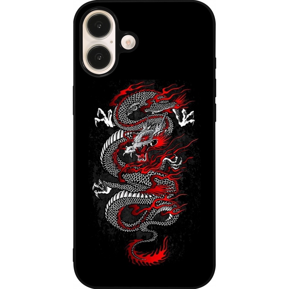 iPhone 16 Plus Case Hülle - Silikon schwarz Japanese style Dragon Tattoo Red Black