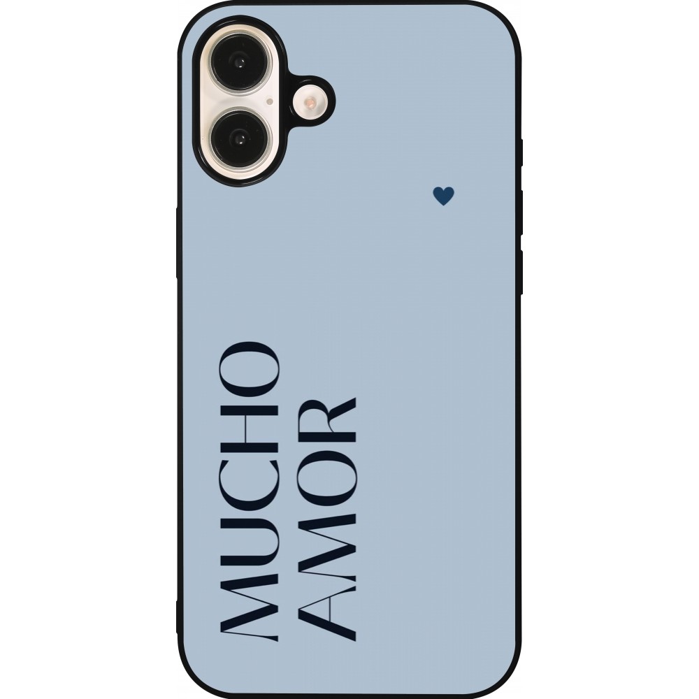 iPhone 16 Plus Case Hülle - Silikon schwarz Valentine 2024 mucho amor azul