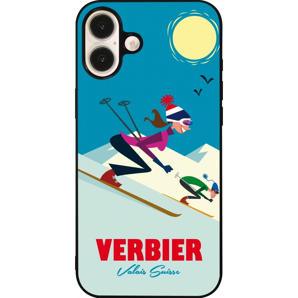 iPhone 16 Plus Case Hülle - Silikon schwarz Verbier Ski Downhill