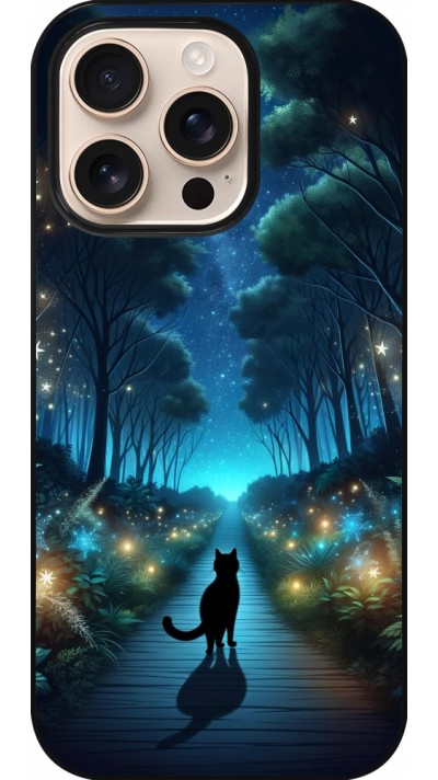 Coque iPhone 16 Pro - Chat noir promenade