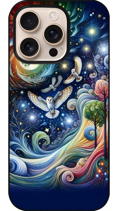 Coque iPhone 16 Pro - hibou volant floral