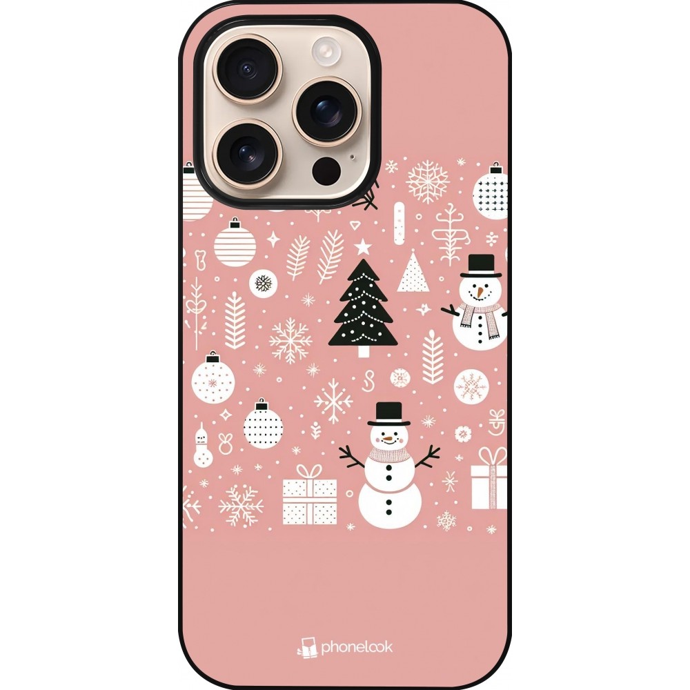 Coque iPhone 16 Pro - Noël 2024 Rose Snowman Christmas