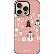 Coque iPhone 16 Pro - Noël 2024 Rose Snowman Christmas