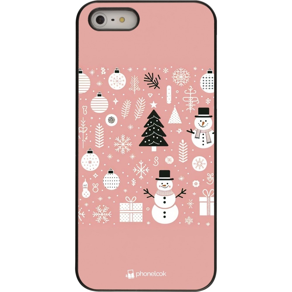 Coque iPhone 5/5s / SE (2016) - Noël 2024 Rose Snowman Christmas