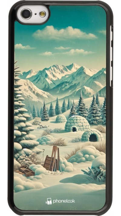 iPhone 5c Case Hülle - Vintage Schneebedeckter Berg Iglu