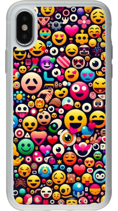 iPhone X / Xs Case Hülle - Silikon transparent Emoji Mix Farbe