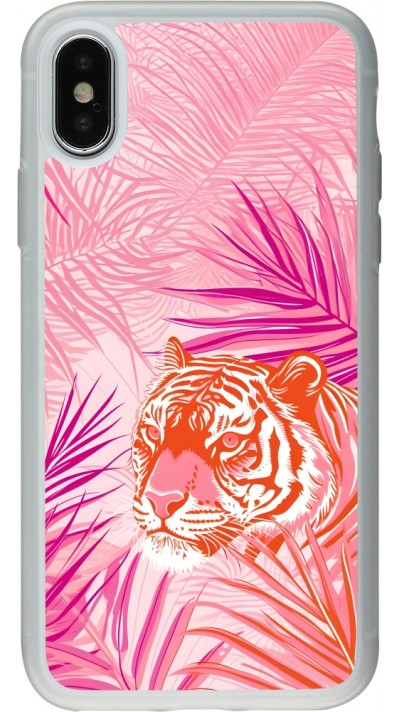 iPhone X / Xs Case Hülle - Silikon transparent Tiger Palmen rosa