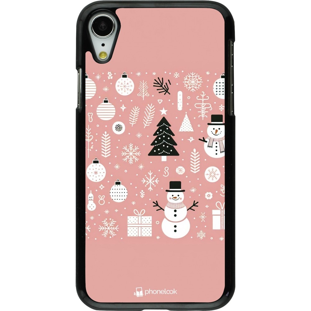 Coque iPhone XR - Noël 2024 Rose Snowman Christmas