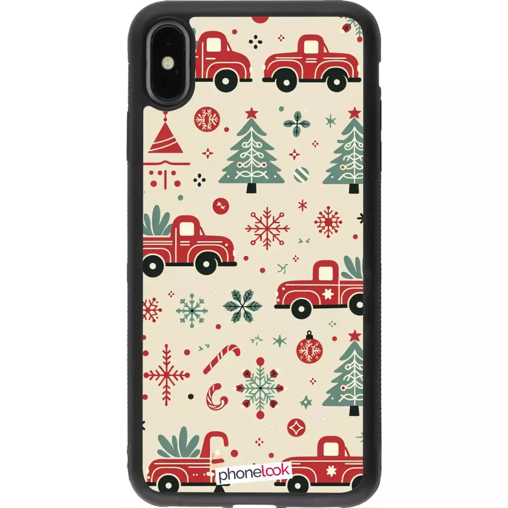 Coque iPhone Xs Max - Silicone rigide noir Noël 2024 Camion Sapin