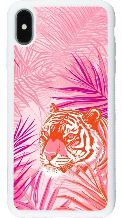 iPhone Xs Max Case Hülle - Silikon weiss Tiger Palmen rosa