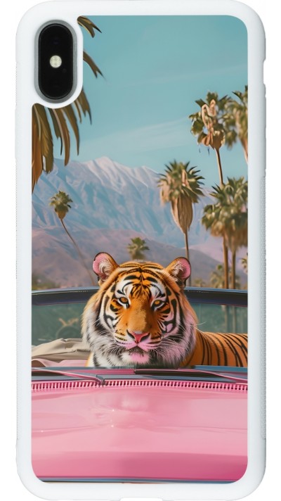 iPhone Xs Max Case Hülle - Silikon weiss Tiger Auto rosa