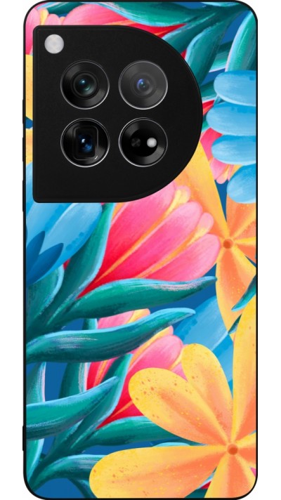 Coque OnePlus 12 - Silicone rigide noir Spring 23 colorful flowers