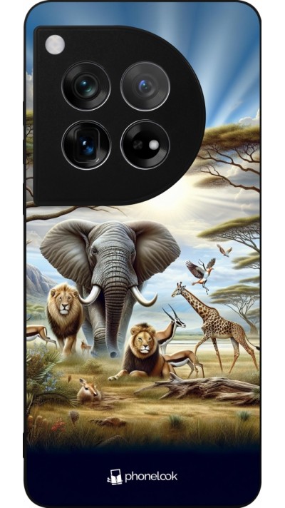 Coque OnePlus 12 - Silicone rigide noir Vie sauvage africaine