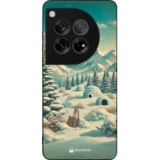 OnePlus 12 Case Hülle - Silikon schwarz Vintage Schneebedeckter Berg Iglu