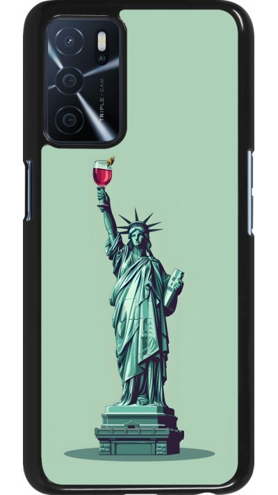 Coque OPPO A16s - Wine Statue de la liberté avec un verre de vin