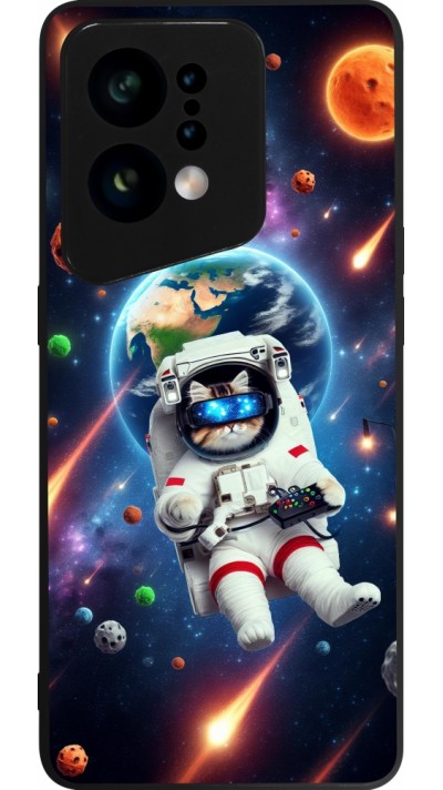 OPPO Find X5 Case Hülle - Silikon schwarz VR SpaceCat Odyssee