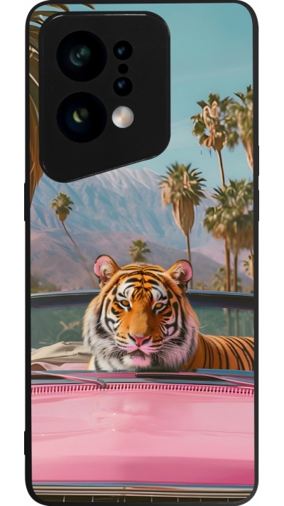 OPPO Find X5 Case Hülle - Silikon schwarz Tiger Auto rosa