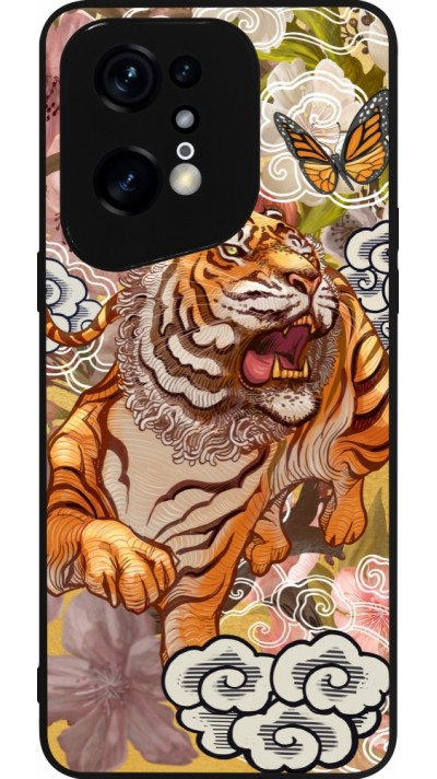 Coque OPPO Find X5 Pro - Silicone rigide noir Spring 23 japanese tiger