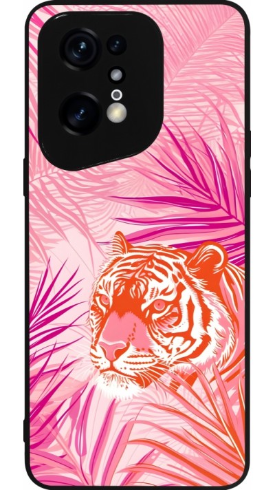 Coque OPPO Find X5 Pro - Silicone rigide noir Tigre palmiers roses