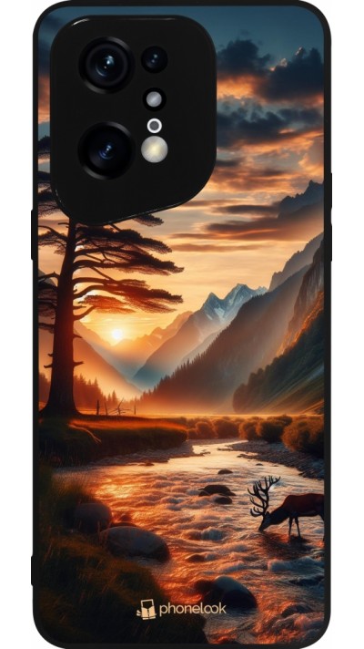 Coque OPPO Find X5 Pro - Silicone rigide noir Valley Sunset Deer Tree