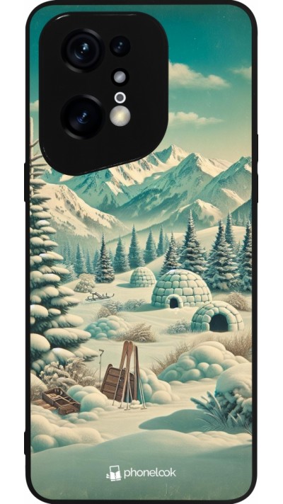 Coque OPPO Find X5 Pro - Silicone rigide noir Vintage Snowy Mountain Igloo