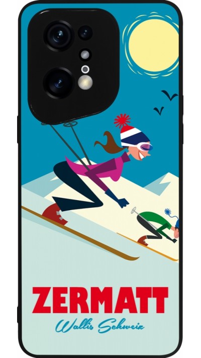 Coque OPPO Find X5 Pro - Silicone rigide noir Zermatt Ski Downhill