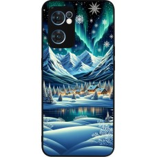 OPPO Reno7 5G Case Hülle - Silikon schwarz Verschneites Bergdorf am See in der Nacht