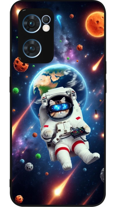 Coque OPPO Reno7 5G - Silicone rigide noir VR SpaceCat Odyssey