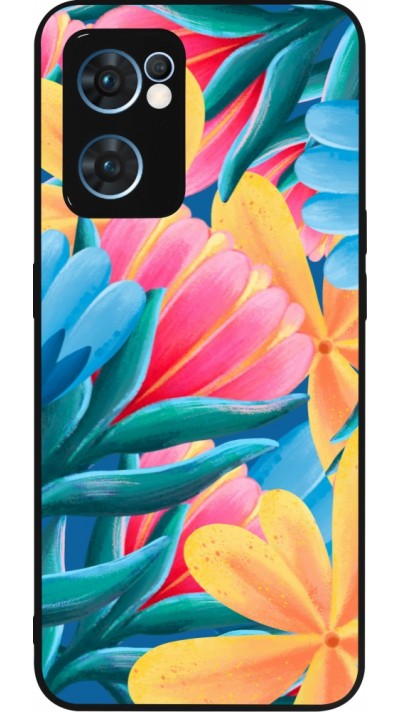 Coque OPPO Reno7 5G - Silicone rigide noir Spring 23 colorful flowers