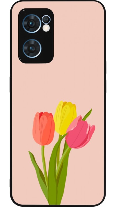 Coque OPPO Reno7 5G - Silicone rigide noir Spring 23 tulip trio