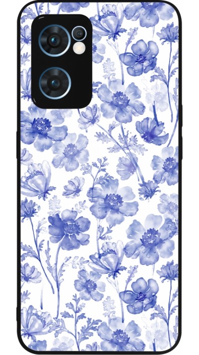 Coque OPPO Reno7 5G - Silicone rigide noir Spring 23 watercolor blue flowers