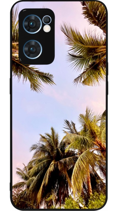 Coque OPPO Reno7 5G - Silicone rigide noir Summer 2023 palm tree vibe